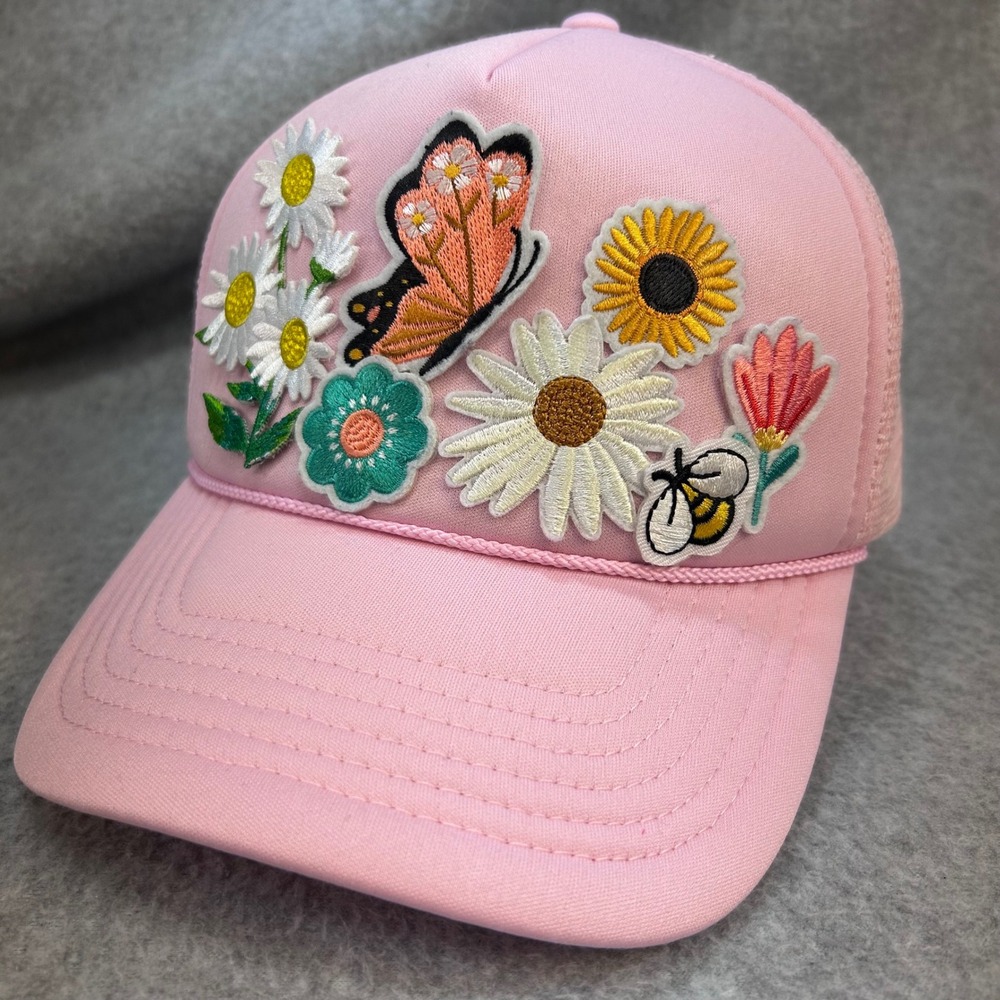 Floral Butterfly Bee Women Pink Dalix Trucker Hat Mesh Snapback OSFM